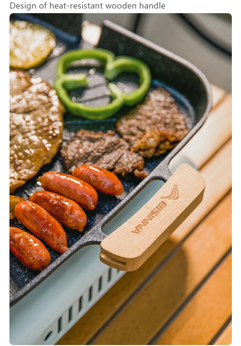 BISINNA Quadratische BBQ-Grillpfanne, antihaftbeschichtet, für den Herd, Grilltablett, koreanische Bratgrillplatte, Outdoor-Campingzubehör – Detail 7