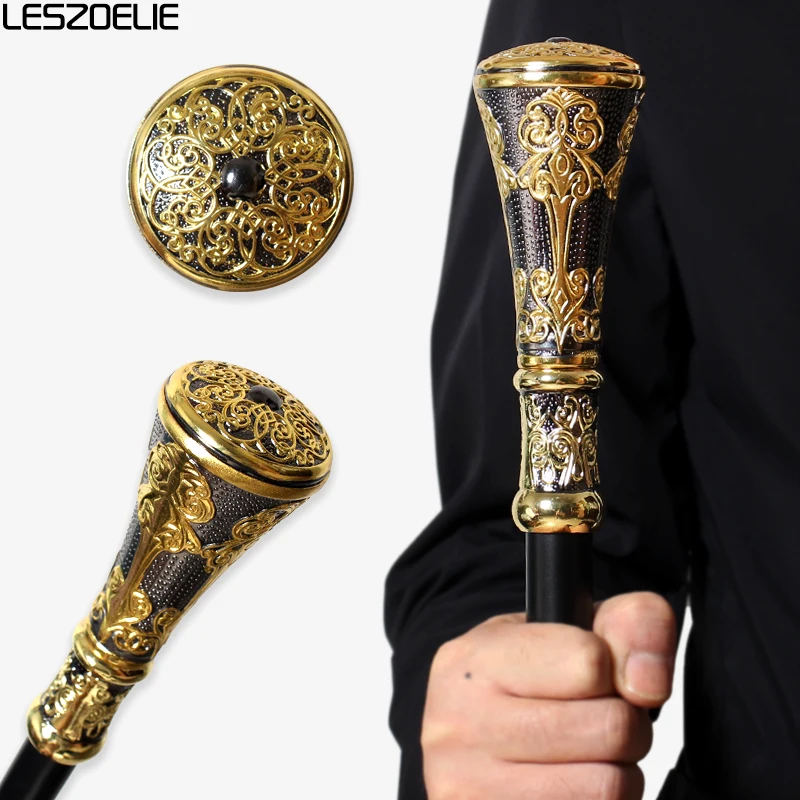 Luxury Gold & Black Straight Handle Walking Stick Detachable Fashion Cane for Men And Women Cosplay Party Accessory