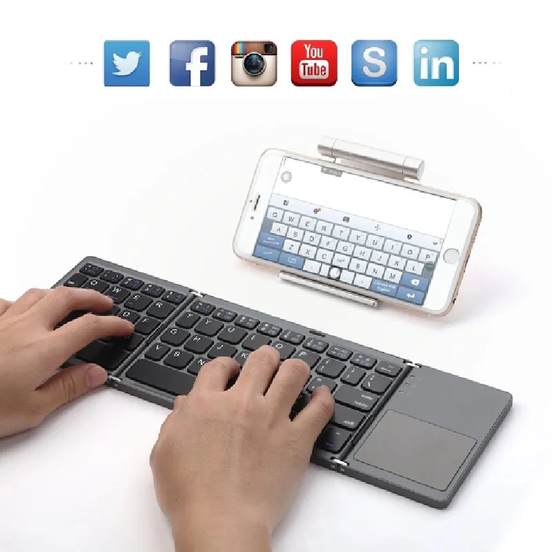 Vvin Triple Folding Portable Wireless Bluetooth Keyboard With Touchpad For Smartphone Tablet Ipad Rechargeable Office Travel