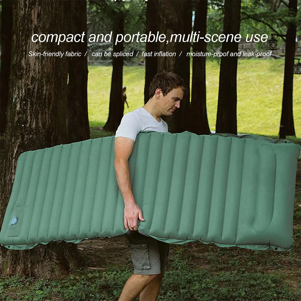 Outdoor Camping Inflatable Mattress Sleeping Pad With Pillows Ultralight Air Mat Built In Inflator Pump Hiking