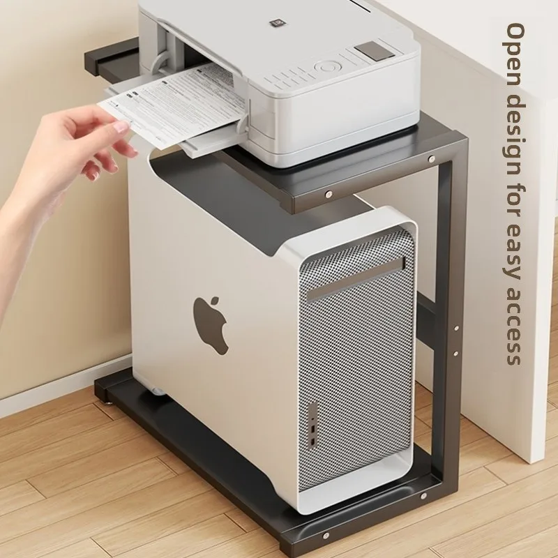 Mobile Iron Art Computer Case Stand with Universal Wheels Workbench under Desk Storage Rack Floor Mounted Organizer Shelf