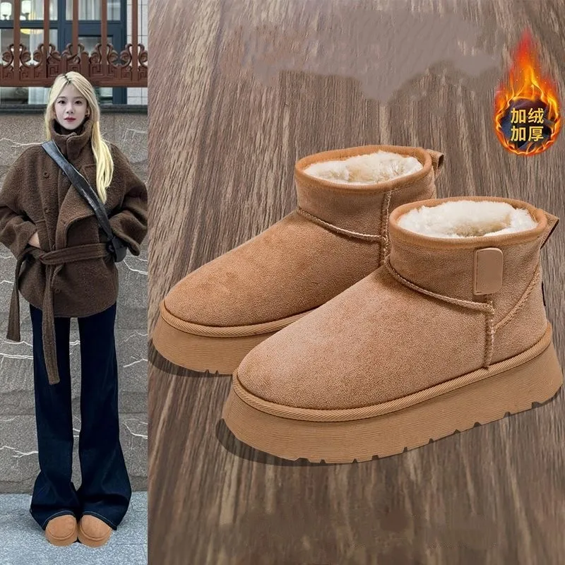 

New Fashionable Round Toe Elegant Snow Boots 2025 Winter Flat Wear-resistant Soft Students Plus Velvet Warm Women's Shoes 451