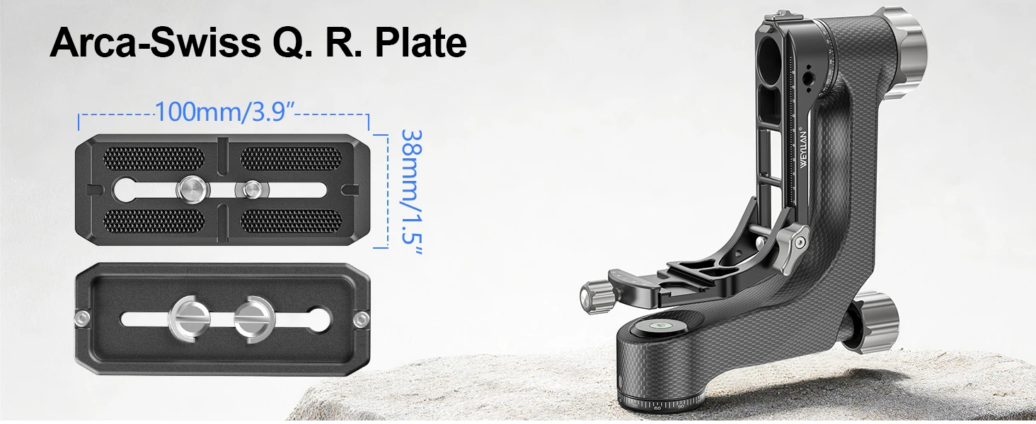 WEYLLAN Professioneller Gimbal-Stativkopf PH9 aus Kohlefaser, Hochbelastbar mit Arca Swiss Schnellwechselplatte, Maximale Belastung 20kg für Kamera und Teleskop, Neu – Detail 4
