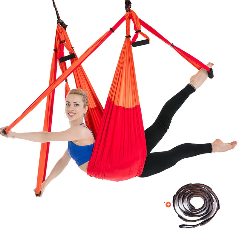Indoor Yoga Hammock Set with Flower Pattern Extension Straps for Aerial Yoga Sport Fitness Entertainment Body Building Equipment