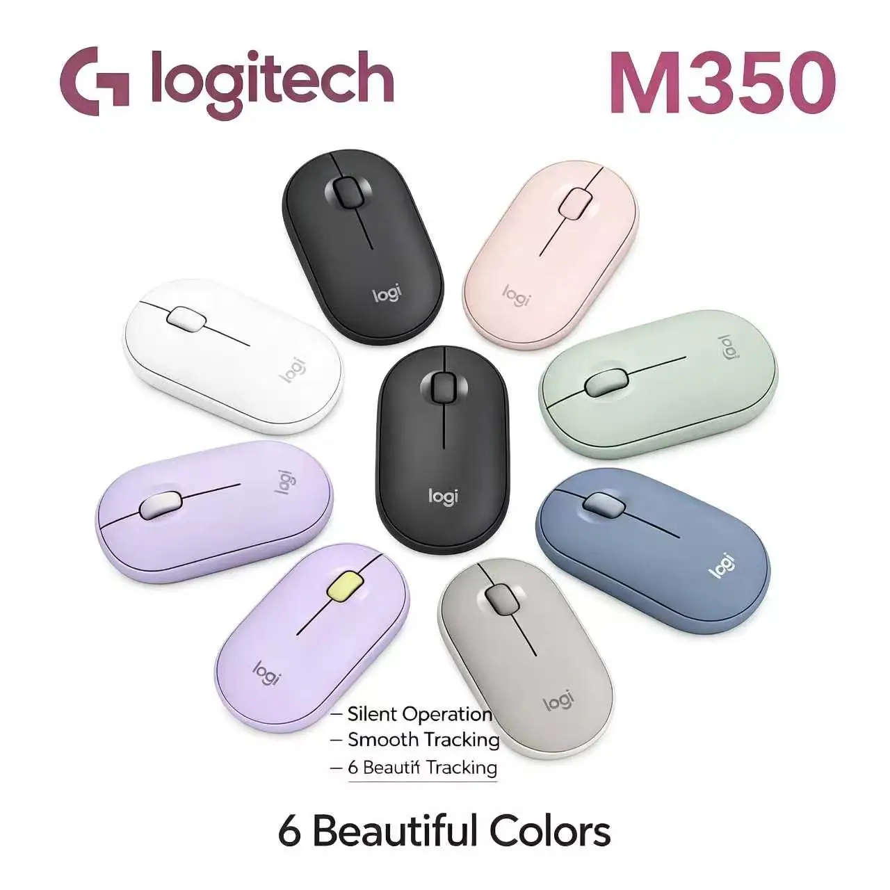 Logitech M350 Pebble Bluetooth Mouse Quiet Click Slim Design 10m Wireless Range For Office Working Travel