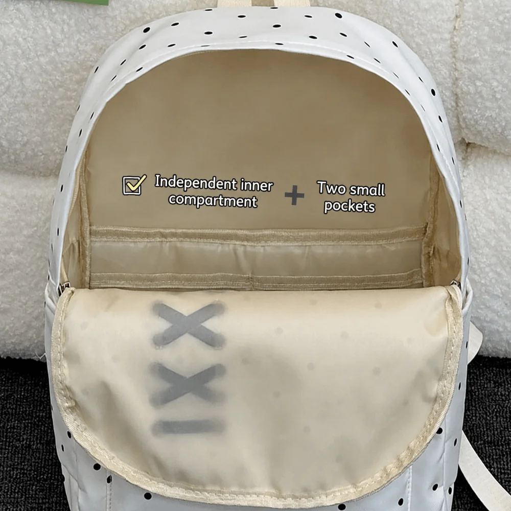 Large Capacity Dots School Backpack Silk Ribbon Breathable Laptop Backpack Multicolor Reduces Load Shoulder Bag for Travel