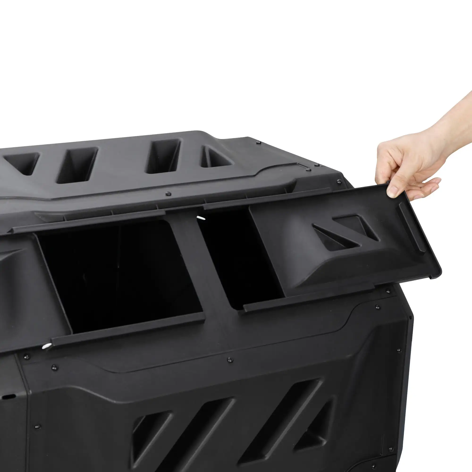 Dual Chamber Tumbling Composter-Dual Chambers,Sliding Doors,Outdoor Rotating Compost Tumbler Bin for Garden,Kitchen,and Yard