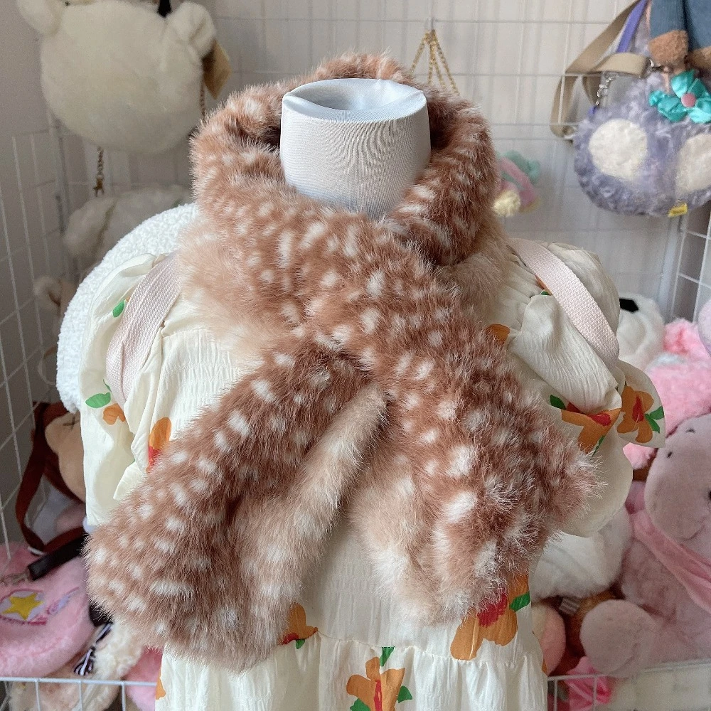 Зимний рождественский плюшевый шарф с оленями, японский теплый шарф, милая повязка для волос с рогами, милые забавные новогодние аксессуары для косплея