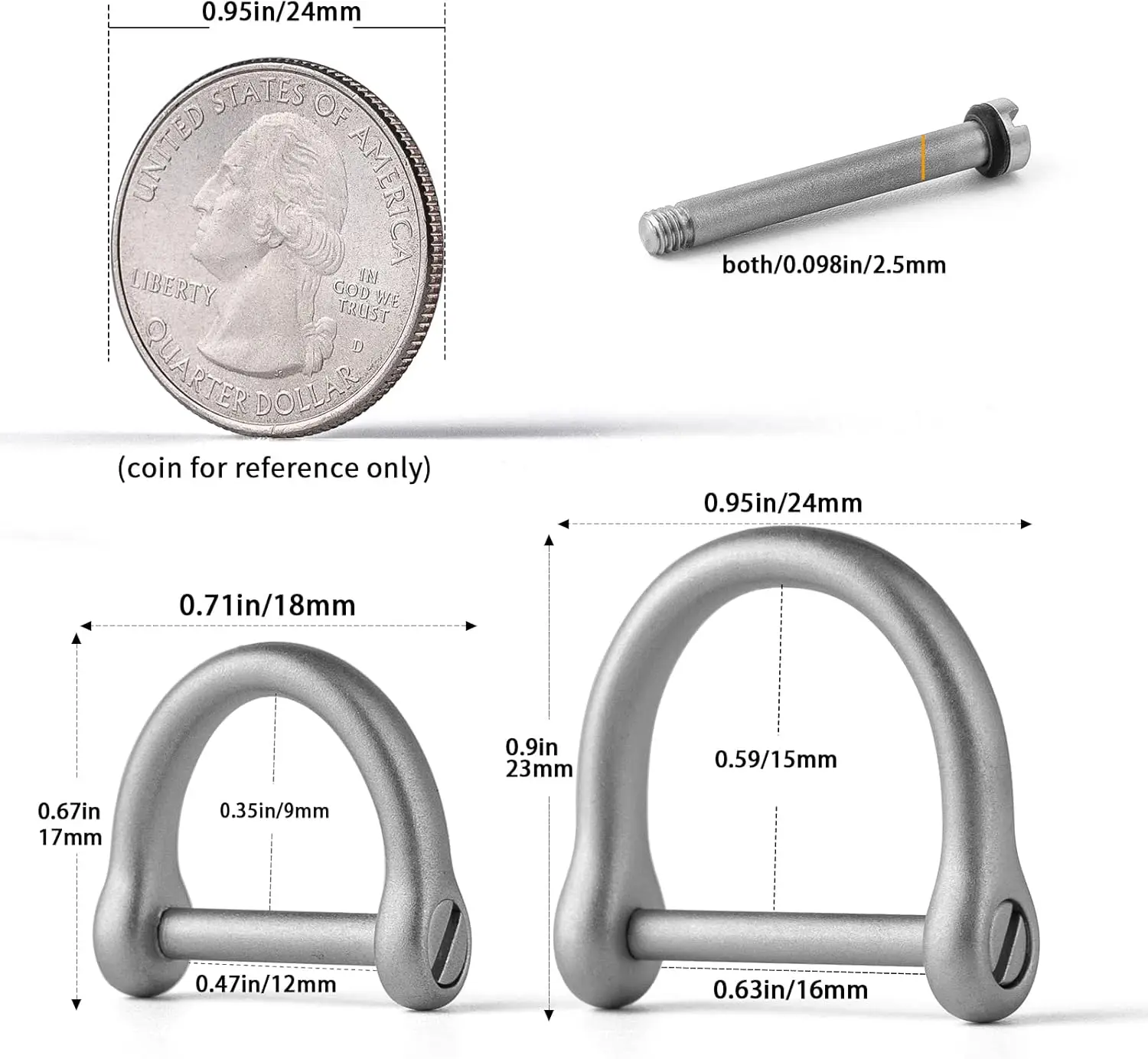 FEGVE D Ring Keychain, Durable D Shape Key Ring for Car keys, Horseshoe Clasp with Screw Shackle -（Load Bearing: 50lb）4 pcs D Ri