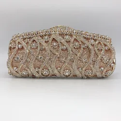 Elegant Wedding Bride Handbags Gold Rhinestone Evening Bags for Women Luxury Designer Clutch Purses Crystal Vintage Shiny Bags