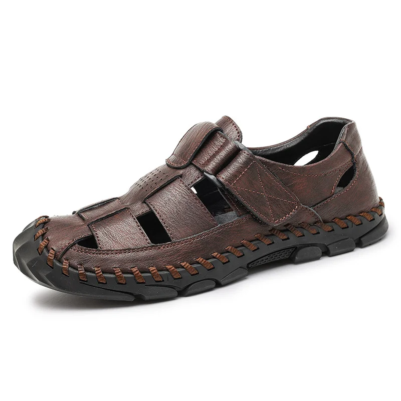 

Summer Men's Sandals Spliter Leather Mens Casual Shoes Closed Toe Walking Sneakers Breathable Outdoor Beach Men Wading Sandals