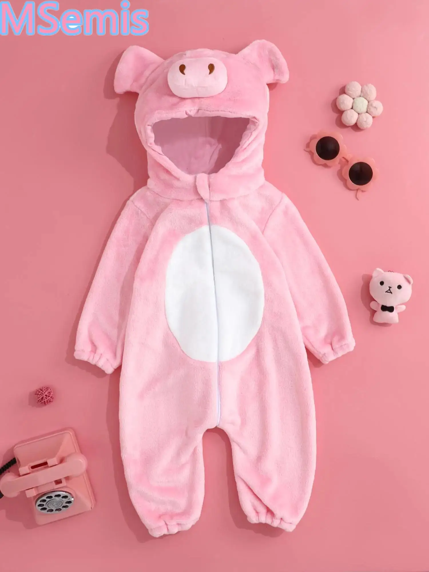 Toddler Boys Girls Cute Cartoon Animal Rompers Long Sleeve Zip-Up Animal Hooded 3D Tail Warm Jumpsuits for Home Theme Party