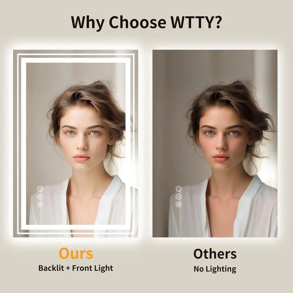 مرآة حمام LED مقاس 20 × 28 مع إضاءة خلفية وإضاءة أمامية، قابلة للتعتيم، مضادة للضباب، مرآة زينة حديثة مع وظيفة الذاكرة والكسر-P #2