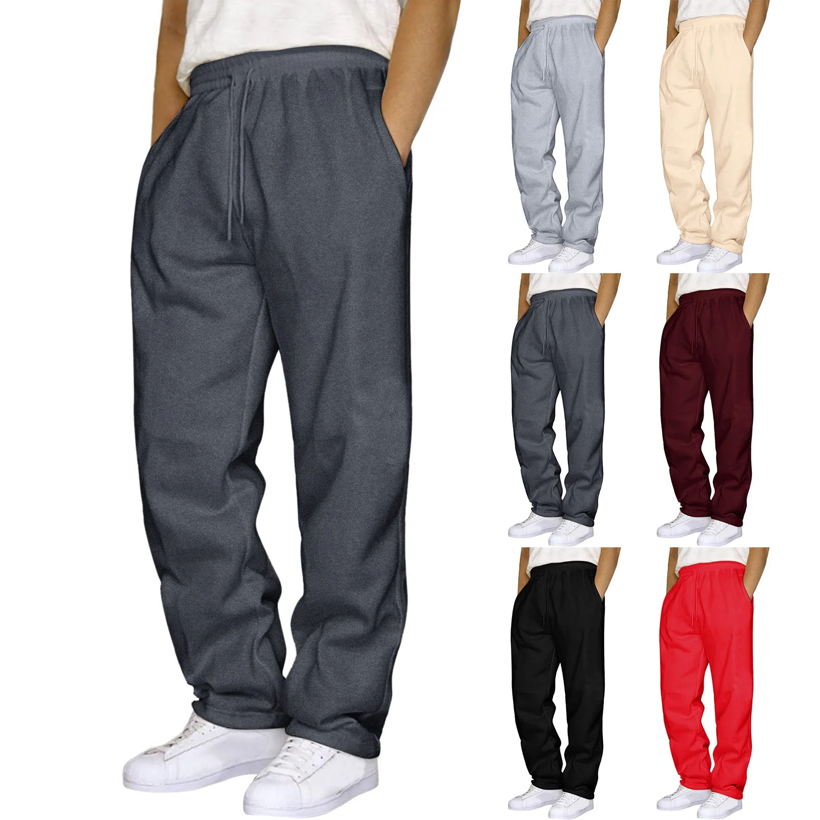 

Solid Color Sweatpants Mens Hip Hop Pants Casual Solid Color Lace Up Workout Pants With Pocket Sportswear Streetwear Tracksuit