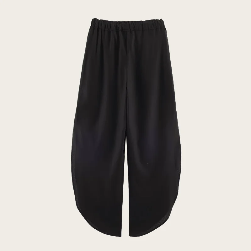 2026 New Summer Women's Casual Mid-Waist Wide Leg Pants Elastic Side Slit Polyester Fiber Comfortable Loose Fit Long Trousers