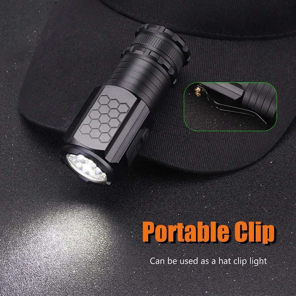 BORUIT Mini LED Flashlight 1200LM USB C Rechargeable Light 18350 Torch with Magnet Waterproof Camping Lantern Emergency Light