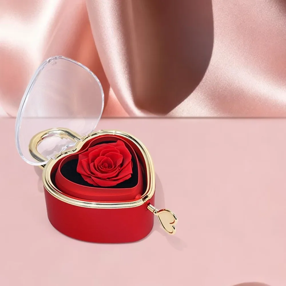 Rotation Heart-shaped Padlock Jewelry Box Luxury Soap Rose Flower Finger Ring Box Dustproof Organizer Valentine's Day Gift Box