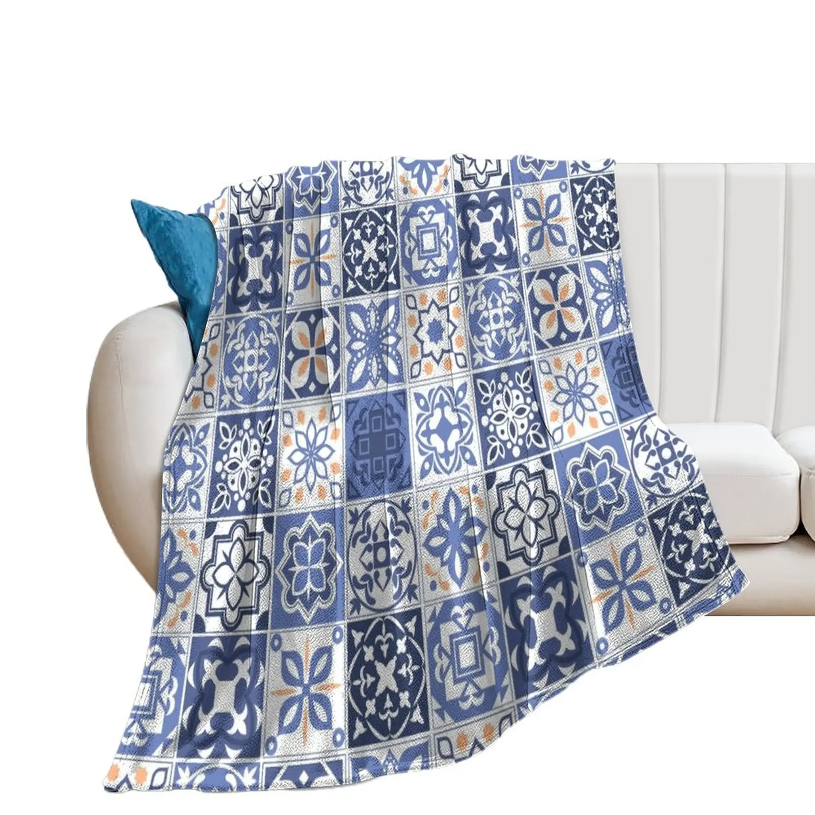 Blue Portuguese Tile Throw Blanket Retros Multi-Purpose Blankets