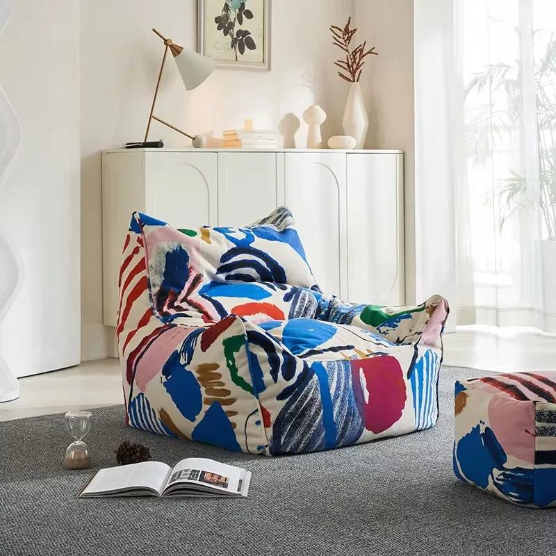Artistic Printed Bean Bag Chair - Comfortable Lazy Sofa for Living Room & Bedroom