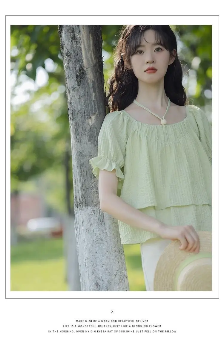 فقاعة قصيرة الأكمام قميص المرأة صغيرتي النمط الصيني الجديد دمية فرنسية الأعلى