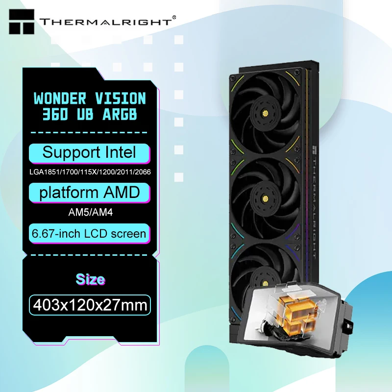 Thermalright WV 360 UB ARGB All-in-one water cold radiator,support animated images and video display,6.67-inch 3D curved screen
