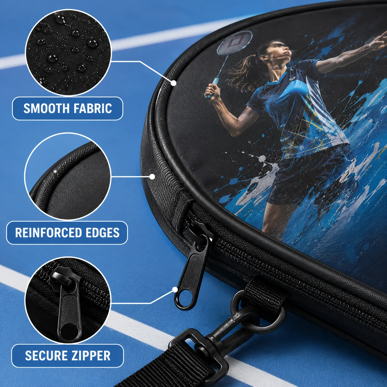 Custom Badminton Racket Cover Personalized Sports Bag Tennis Racquet Case Shoulder Carrying Pouch for Men Women Outdoor Training