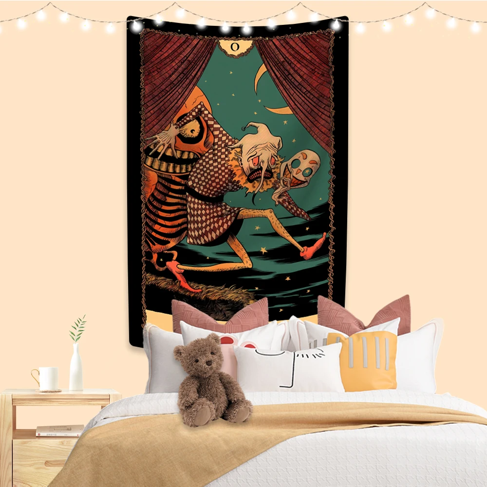 

Tarot Tapestry Halloween Illustration Printed Hippie Wall Hanging Dormitory Decoration Party Backgroun Cloth Beach Blanket