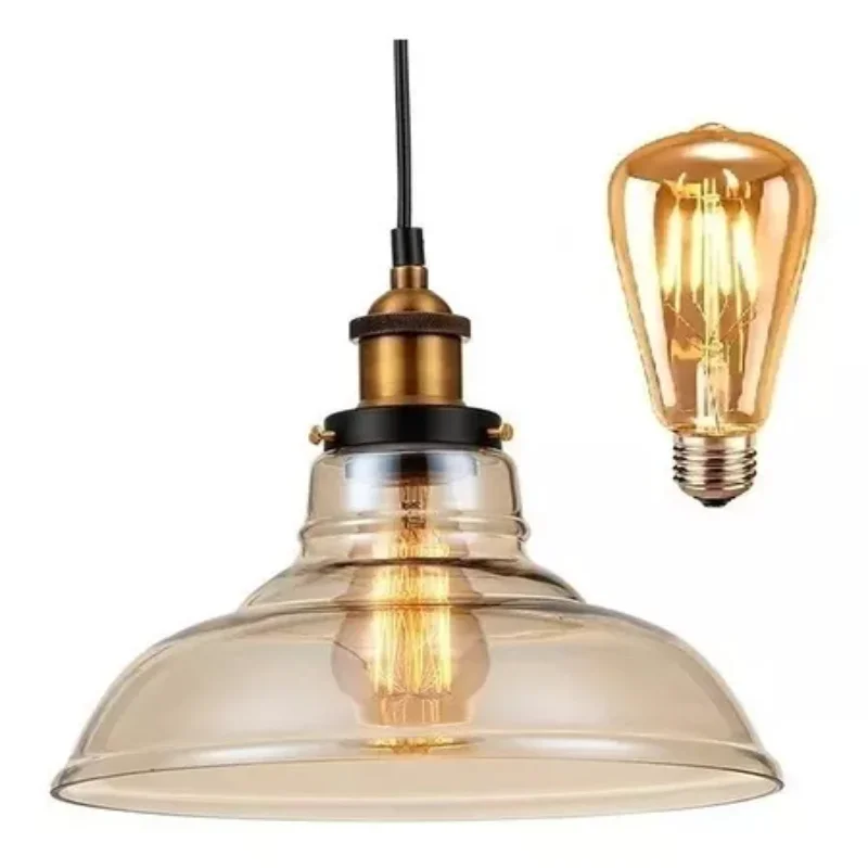 Chandelier Pending Hat Industrial Amber Glass Retro+ 110V/220V Luminaires Ceiling Lamps