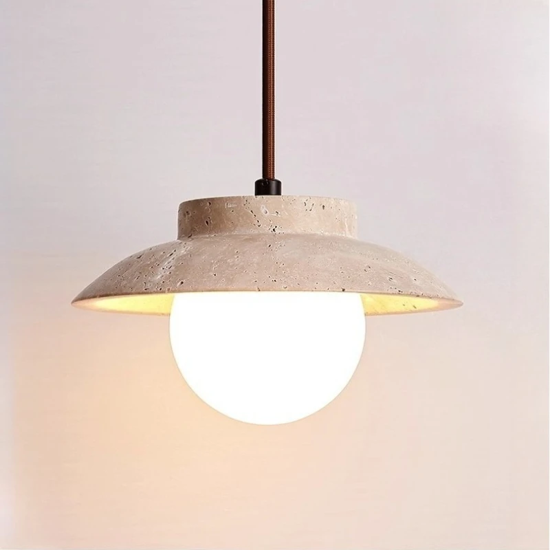 

Dia20cm Modern LED Travertine Stone Pendant Light for Bedside Bedroom Living Dining Room Ceiling Mounted Pendant Lamp Home Decor