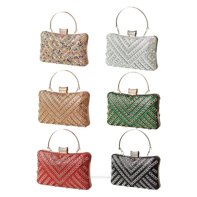

X5XA Elegant Evening Purse With Sparkling Rhinestones Lightweight Shoulder Bag Stylish Handbag For Weddings Parties