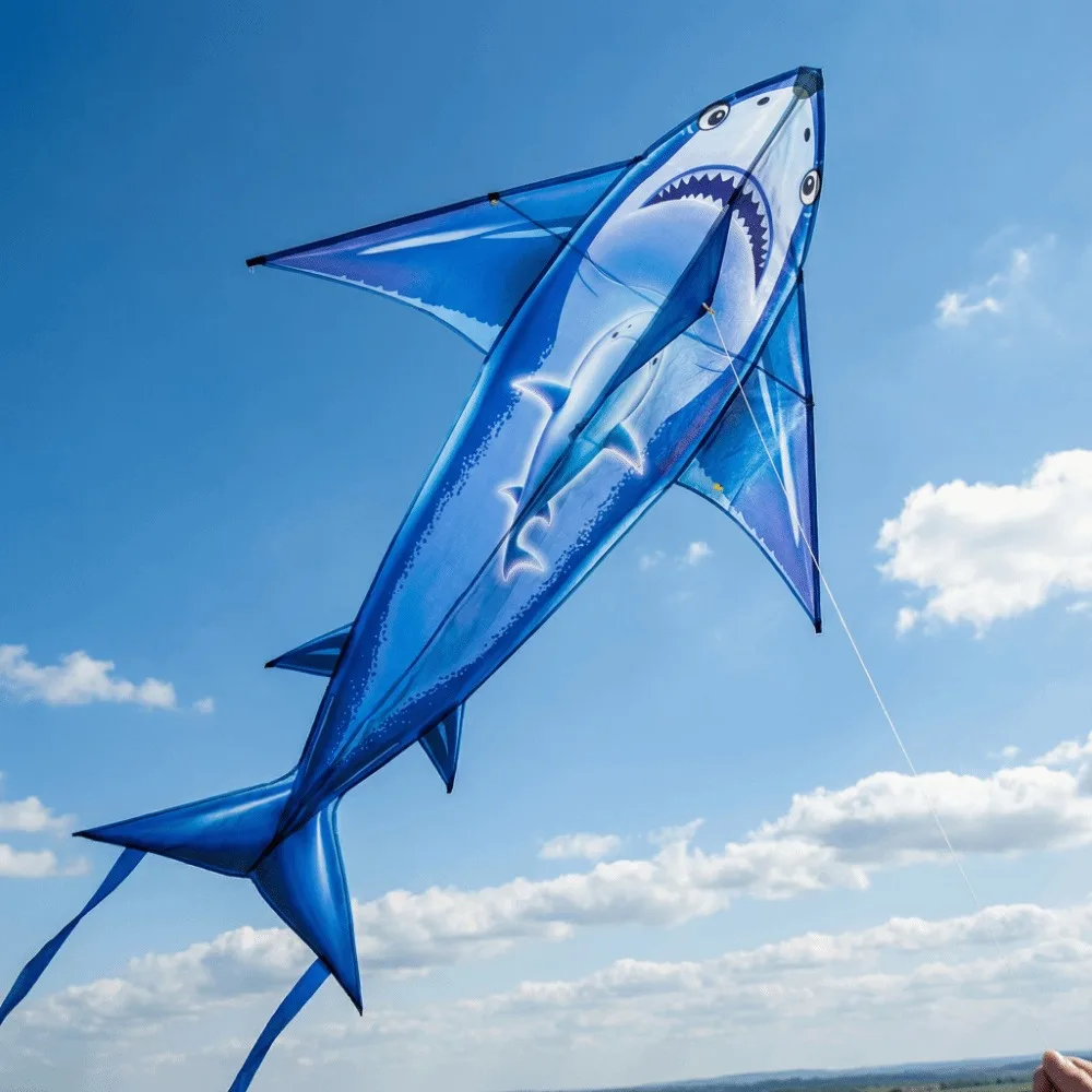 Nuovo facile da volare Squalo blu Aquilone Buone volare Madre e bambino Pesce Aquilone per bambini Coda lunga Cartone animato Aquilone volante Giocattolo Viaggi in famiglia