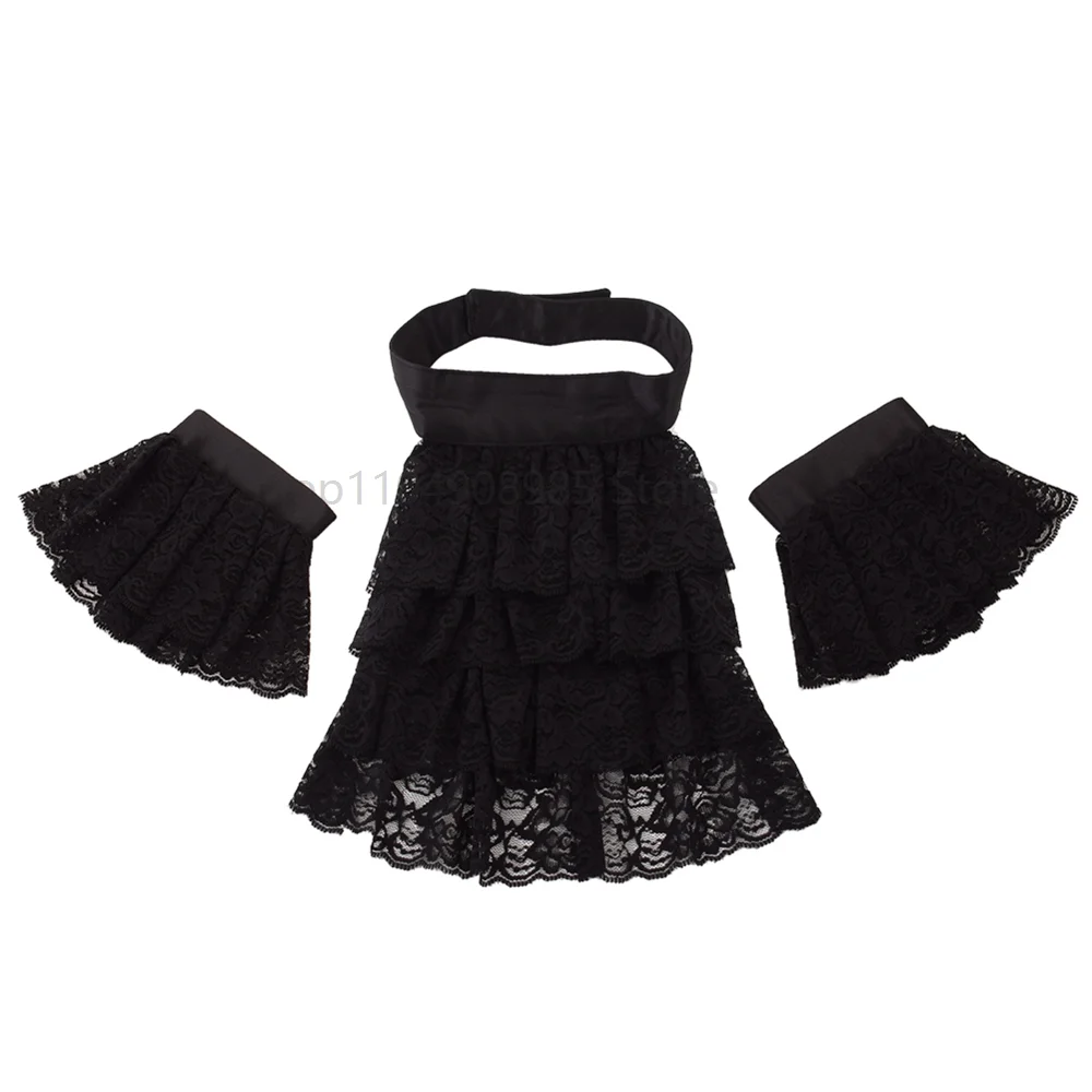Jabot – col victorien en dentelle à volants, pour adultes, femmes et hommes, blanc, noir, accessoires de Costume de la Renaissance