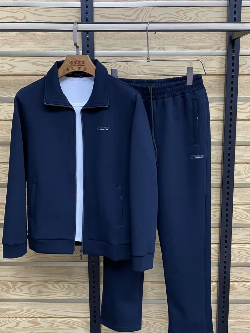 

New Men's Spring Autumn Stand Collar Casual Sports Two-Piece Set Elegant Luxury Fashion Standard Fit Long Sleeve Zipper Closure
