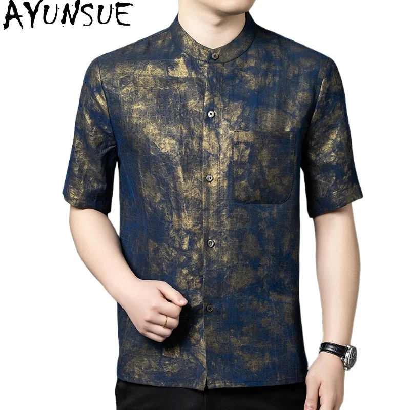 

AYUNSUE New 100% Natural Mulberry Silk Shirts for Men Clothing Summer 2026 High Quality Xiangyunsha Tops Man Short Sleeve Shirt