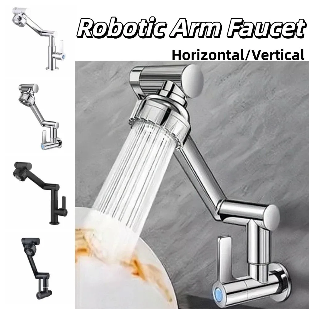

360° Rotating Robotic Arm Faucet Hot and Cold Water Flexible 360°Rotating Bibcock Water-Saving Adjustable Dual Mode Faucet