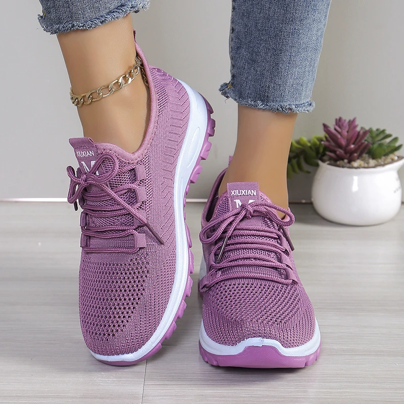 Lightweight Non Slip Walking Shoes for Women Mesh Breathable Knitted Sneakers Woman 2024 Spring Autumn Casual Purple Sneakers