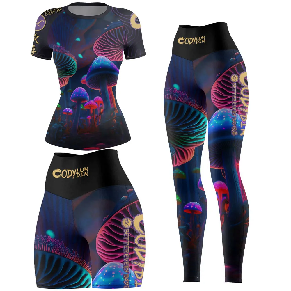 New Bjj Jiu Jitsu Rashguard T-Shirt+Pant 4PCS/set Women Muay Thai MMA Shorts Wrestling Boxing Jerseys Rash Guard Sport Clothing
