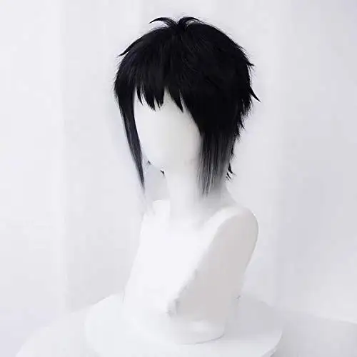 아쿠타가와 류노스케 코스프레 가발, 남성 할로윈 코스튬 파티 애니메이션 가발, 앞머리 포함, 블랙 그레이 혼합