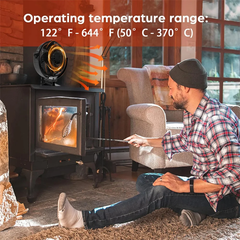 

6 Blades Heat Powered Stove Fan With Cover Log Wood Burner Eco Quiet Large Air Volume Fireplace Fan Efficient Heat Distribution