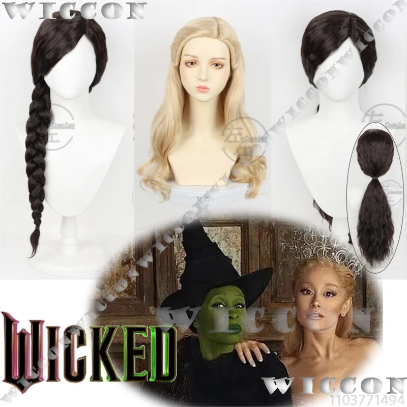 Glinda Elphaba Galinda Wicked Movie Cosplay Prop Black Wig Blonde Wig Witch Women Girl Curly Hair Holloween Roleplay Customized