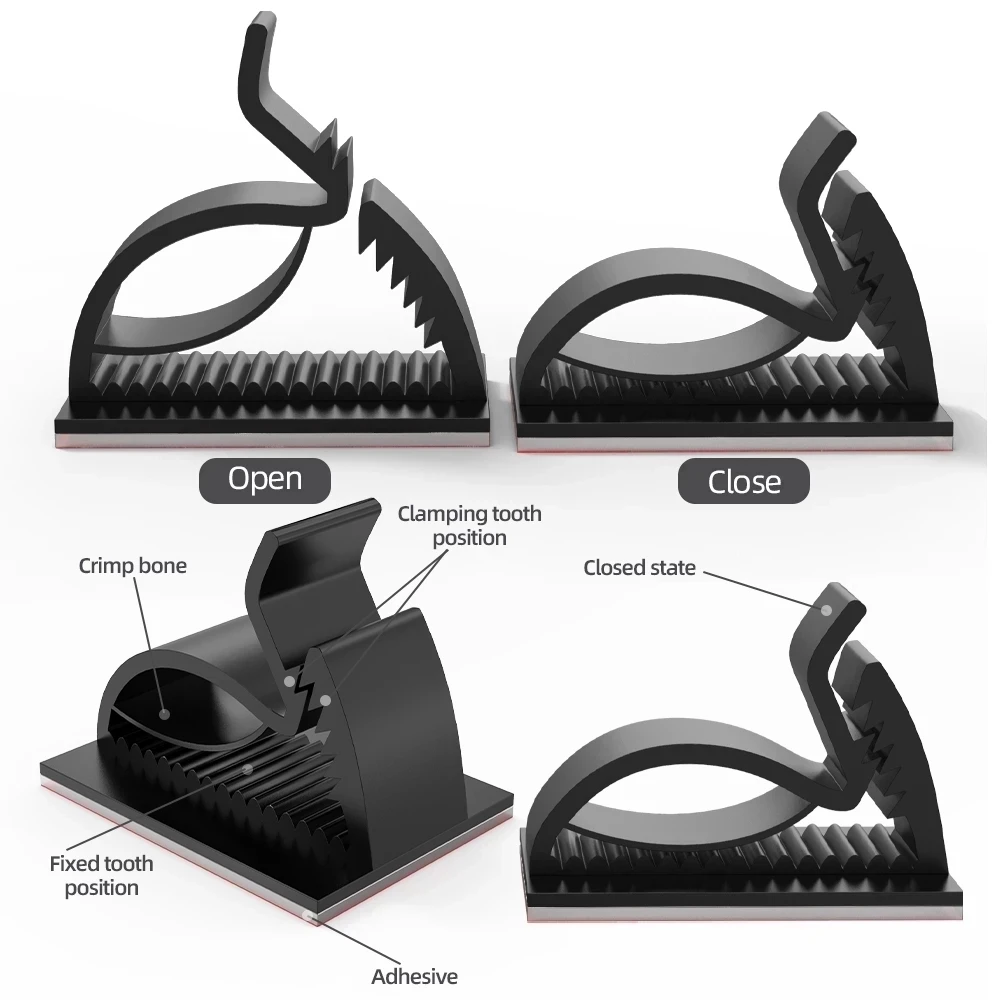 Ajustável auto-adesivo Tabela Cable Organizer, USB Cable Management Clips, Suporte do cabo para carro, Mouse, Carregamento Wire Winder Clamp