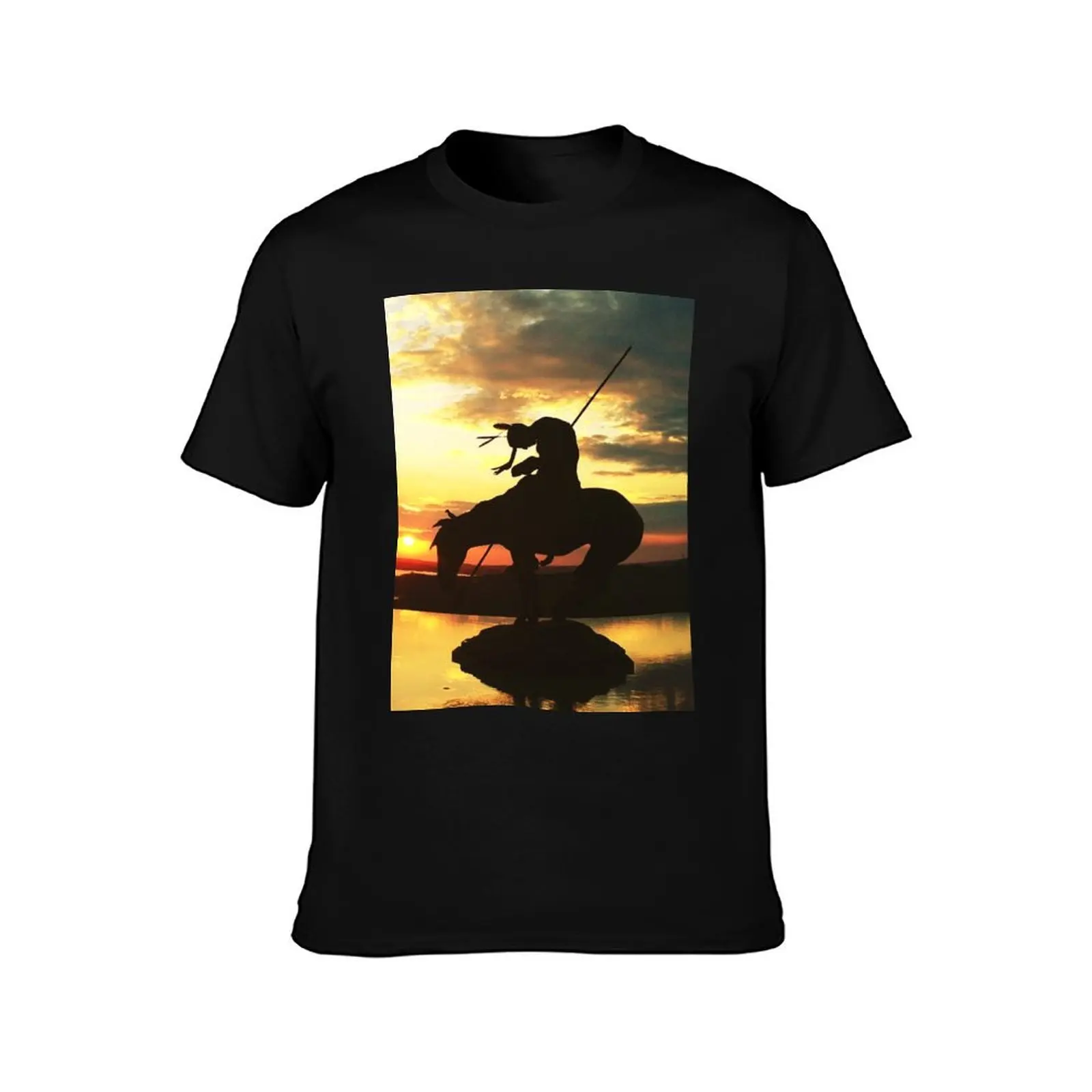 Sunset Upon a Native Warrior T-Shirt Summer Casual Loose T-Shirt