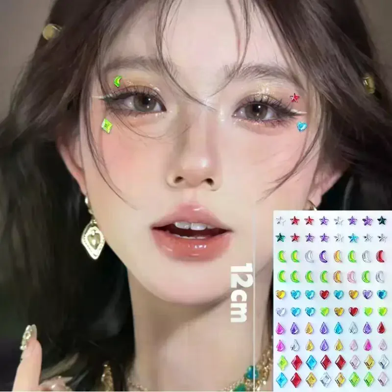 80PCS Special-shaped Face Stickers Colorful Temporary Tattoo Party DIY Face Eye Stickers Lasting Rhinestones Makeup Tools