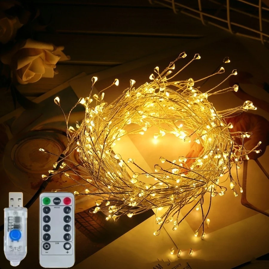 

1.5/3/6M Remote Firecracker Twinkle Lights LED USB Silver Wire Cluster String Light Fairy Lights Party Wedding Christmas Decor