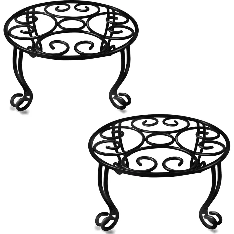 

2 Pack Heavy Duty Iron Plant Stand, 11.8'' Diameter, 6'' Tall, Black, Powder Coated, Round, Sturdy & Stable, Indoor/Outdoor