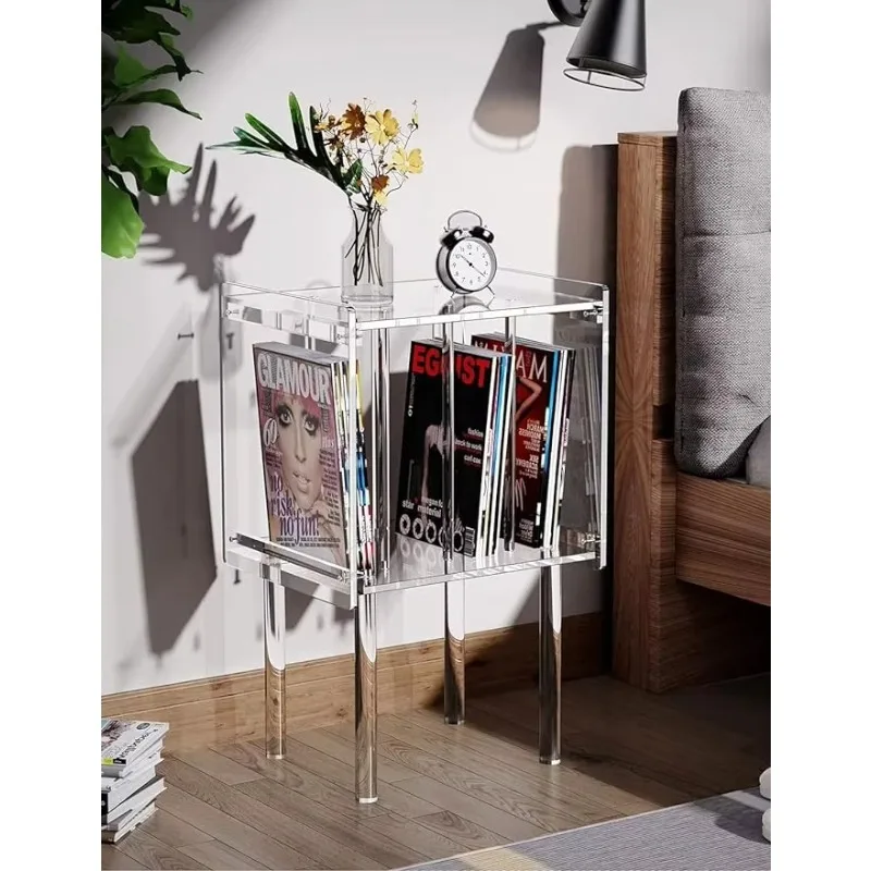 

Hooqu Clear Acrylic Record Player Stand With Vinyl Storage Elegant Display Rack Side Table