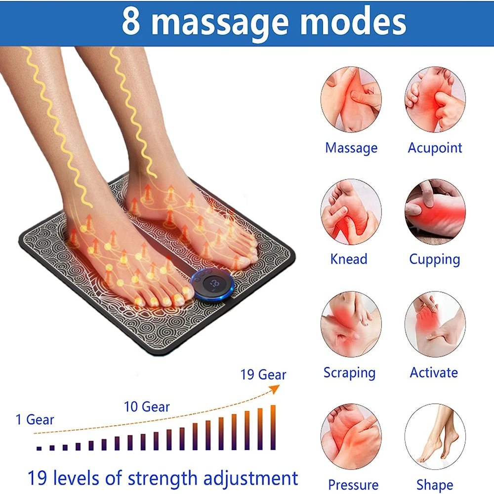 Electric EMS Foot Massager Pad Portable Foldable Massage Mat Muscle Stimulation Improve Blood Circulation Relief Pain Relax Feet