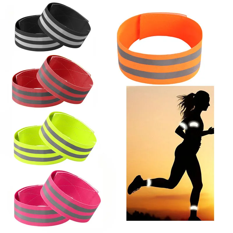 2Pcs Reflective Bands Elastic Armband Wristband Ankle Leg Straps Safety Reflector Tape Straps for Night Jogging Biking Running