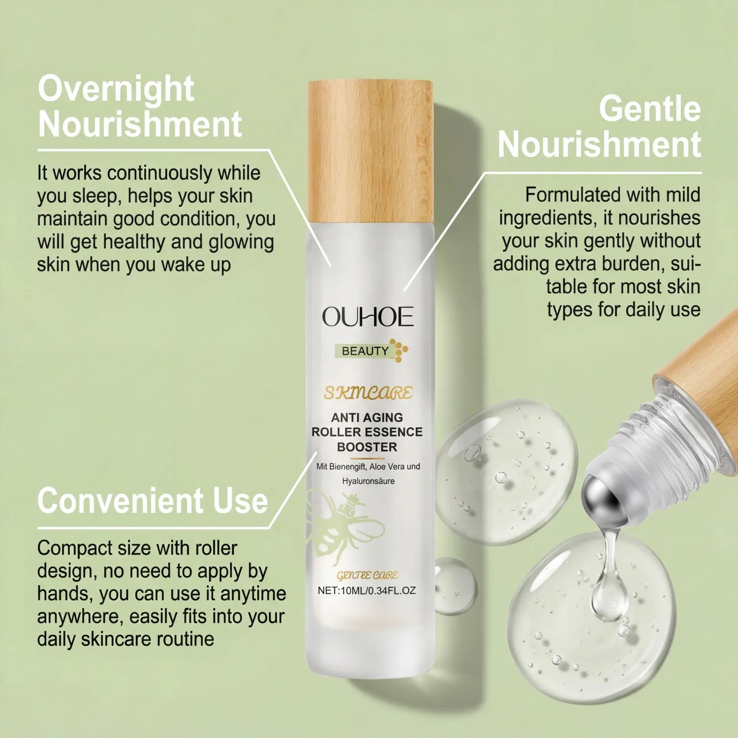 Night Hydrating Face Serum Roll-On Moisturizing Smoothing Essence for Softer Smoother Skin Daily Nourishing Care