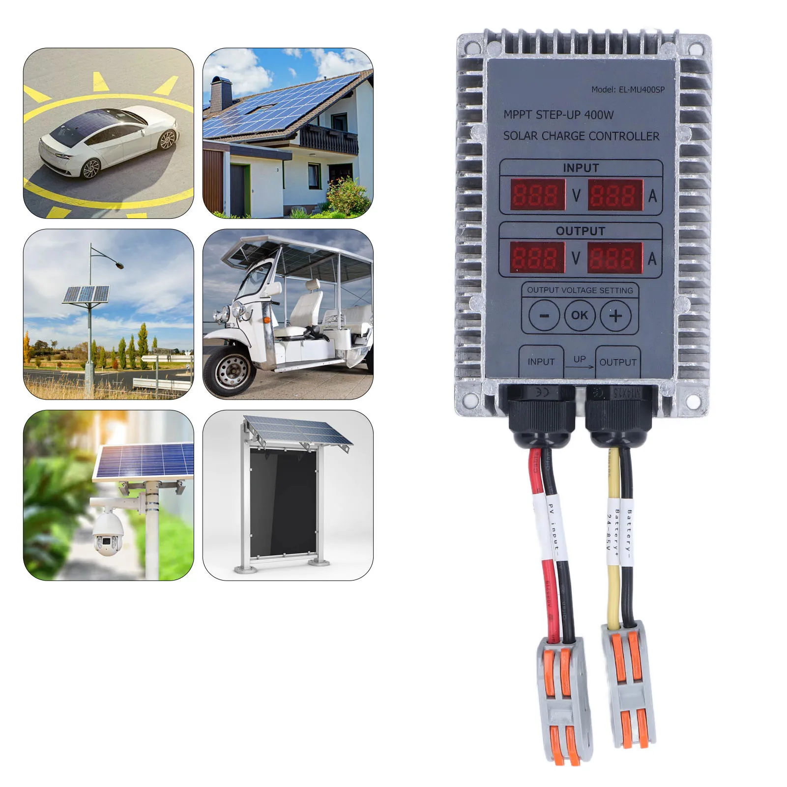 

Solar Battery Charge Controller Boost MPPT Voltage Adjustable Waterproof with Display 24-85V 15A
